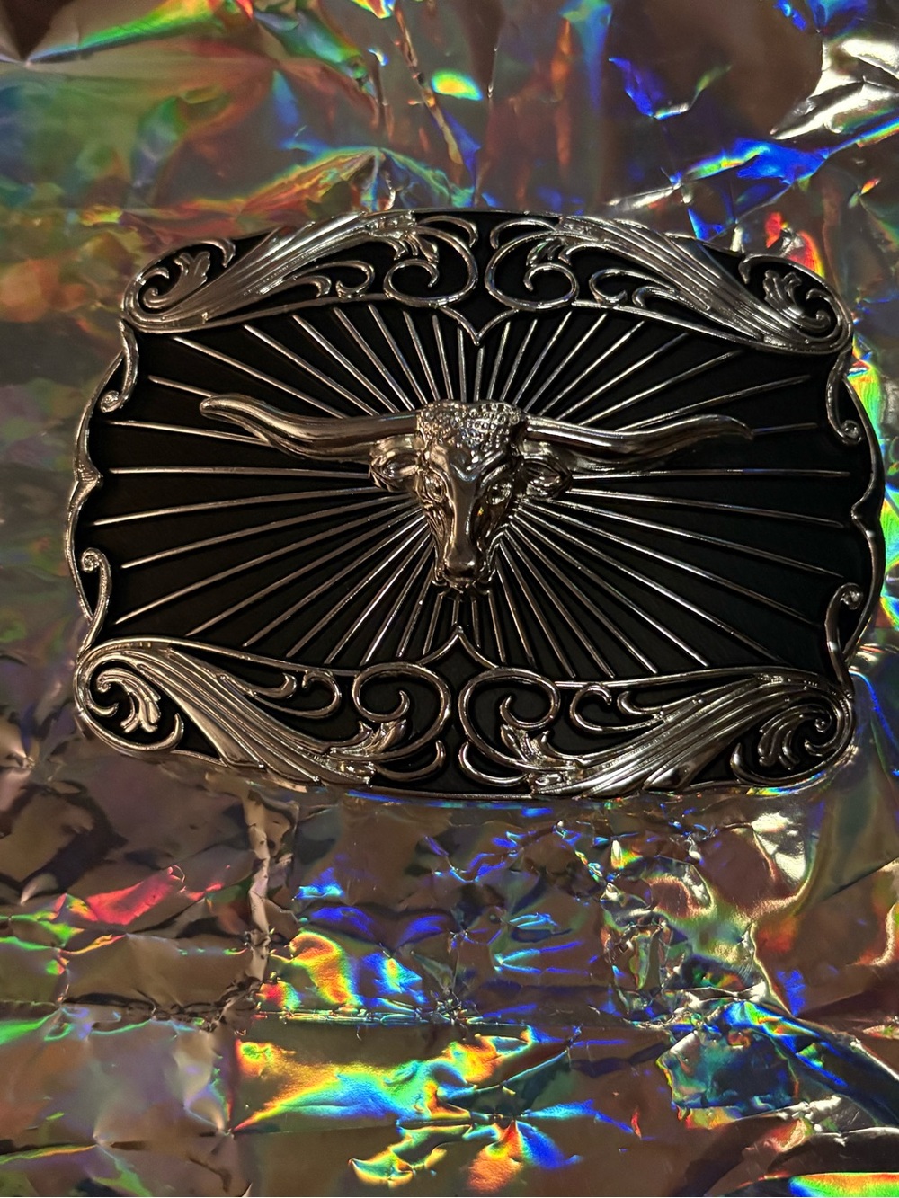 Western Longhorn Silver-tone Buckle in Black